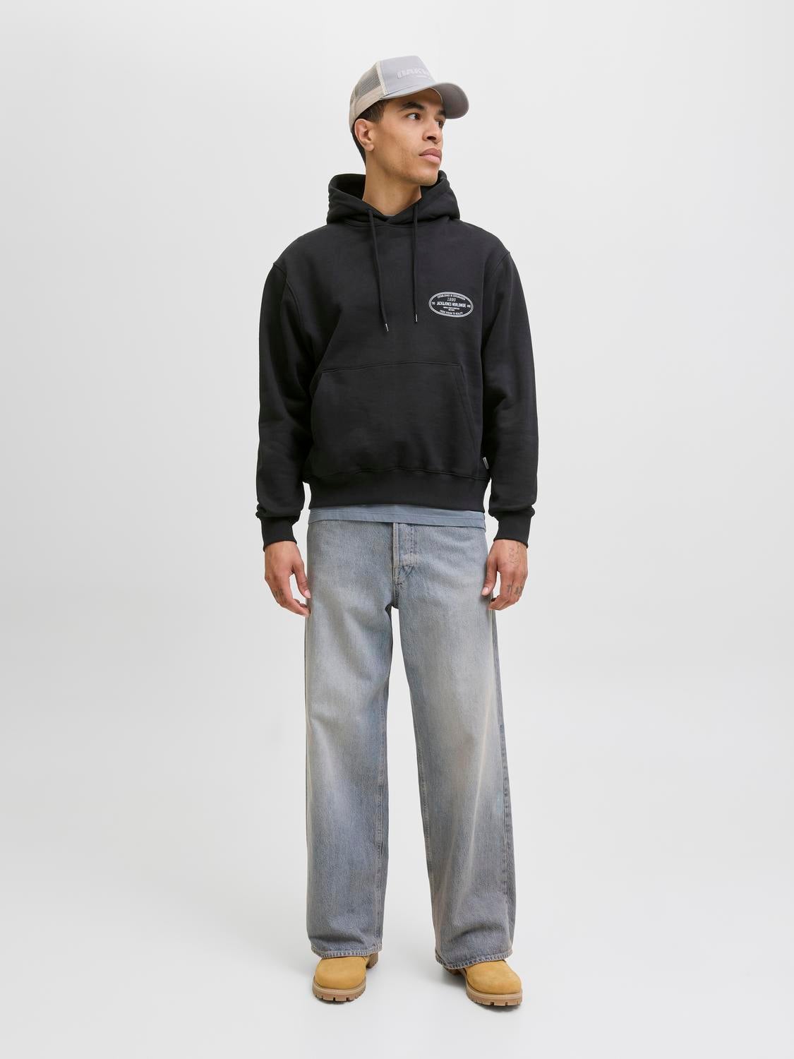 JACK & JONES JORYORK graphic sweat hood - antique white