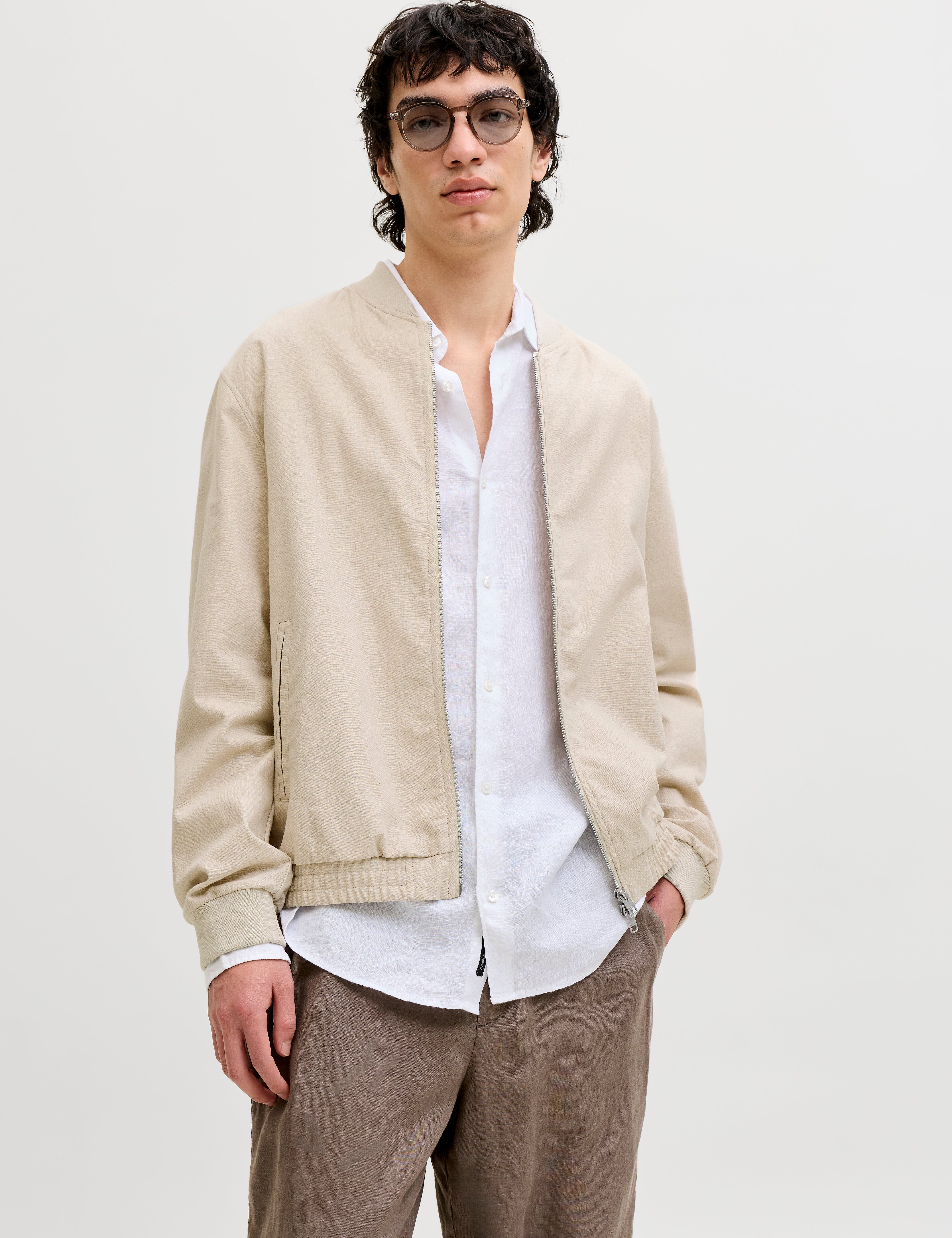 JACK & JONES JPRBLALEISTER linen blend bomber - ancient scroll melange