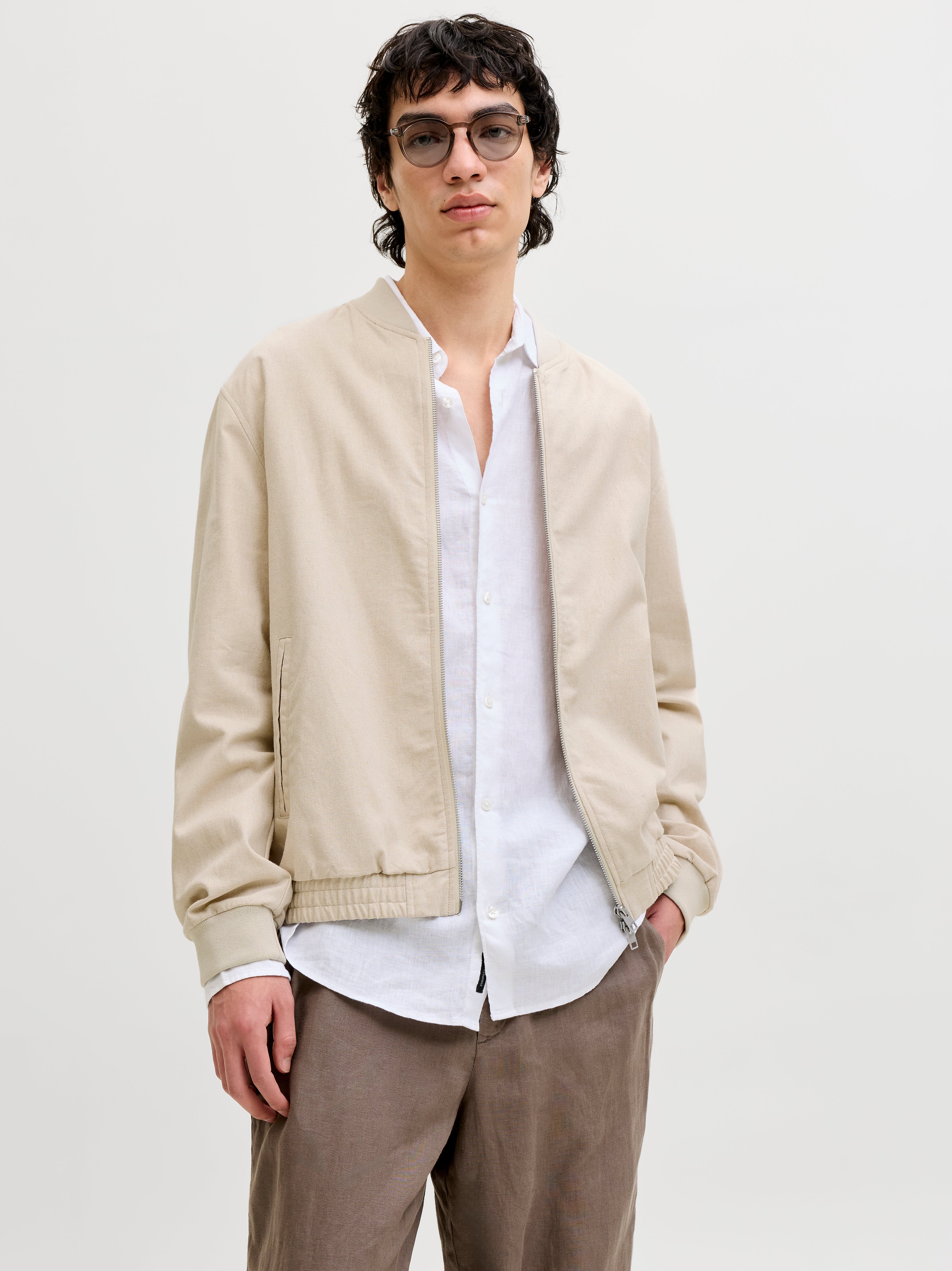JACK & JONES JPRBLALEISTER linen blend bomber - ancient scroll melange