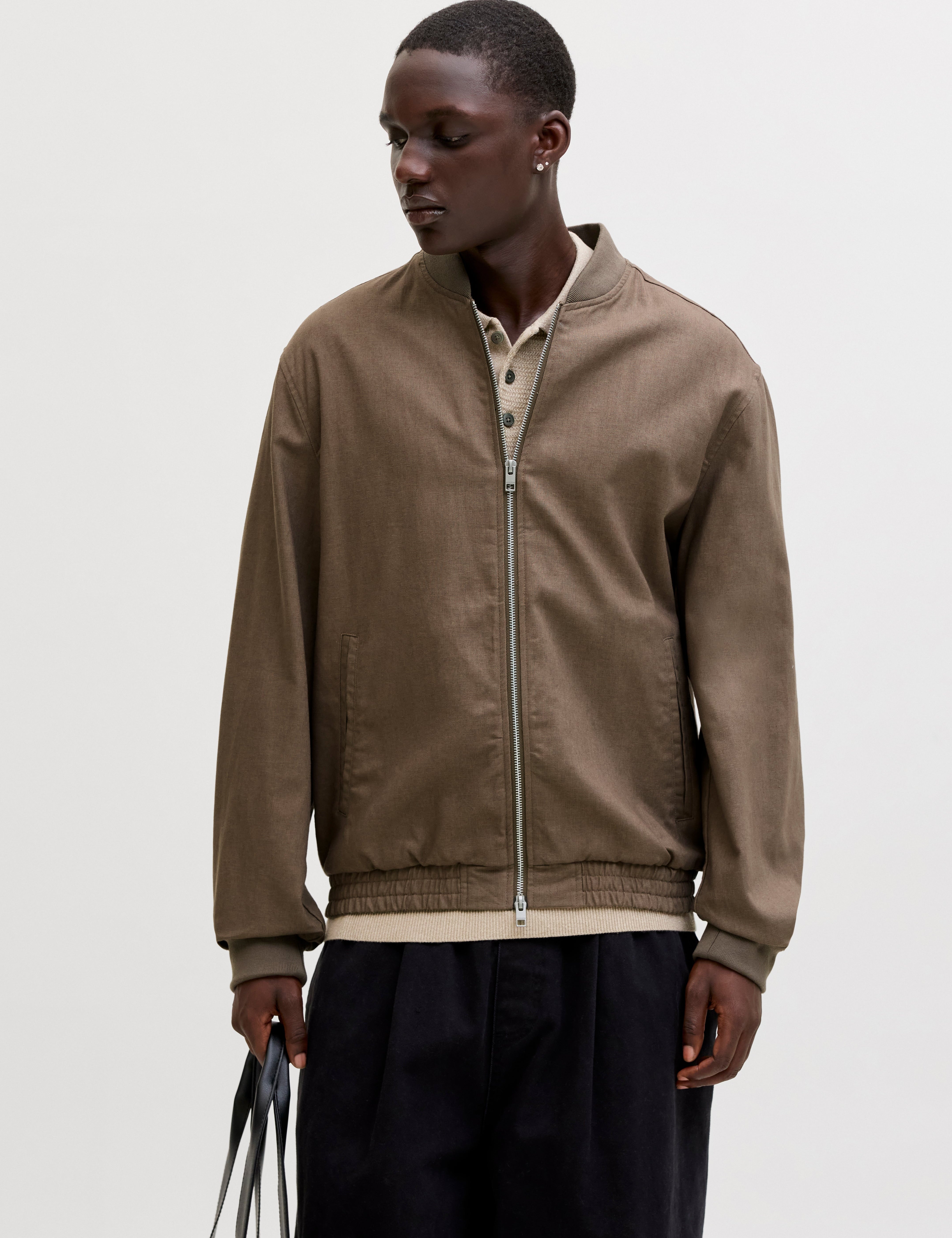 JACK & JONES JPRBLALEISTER linen blend bomber - morel