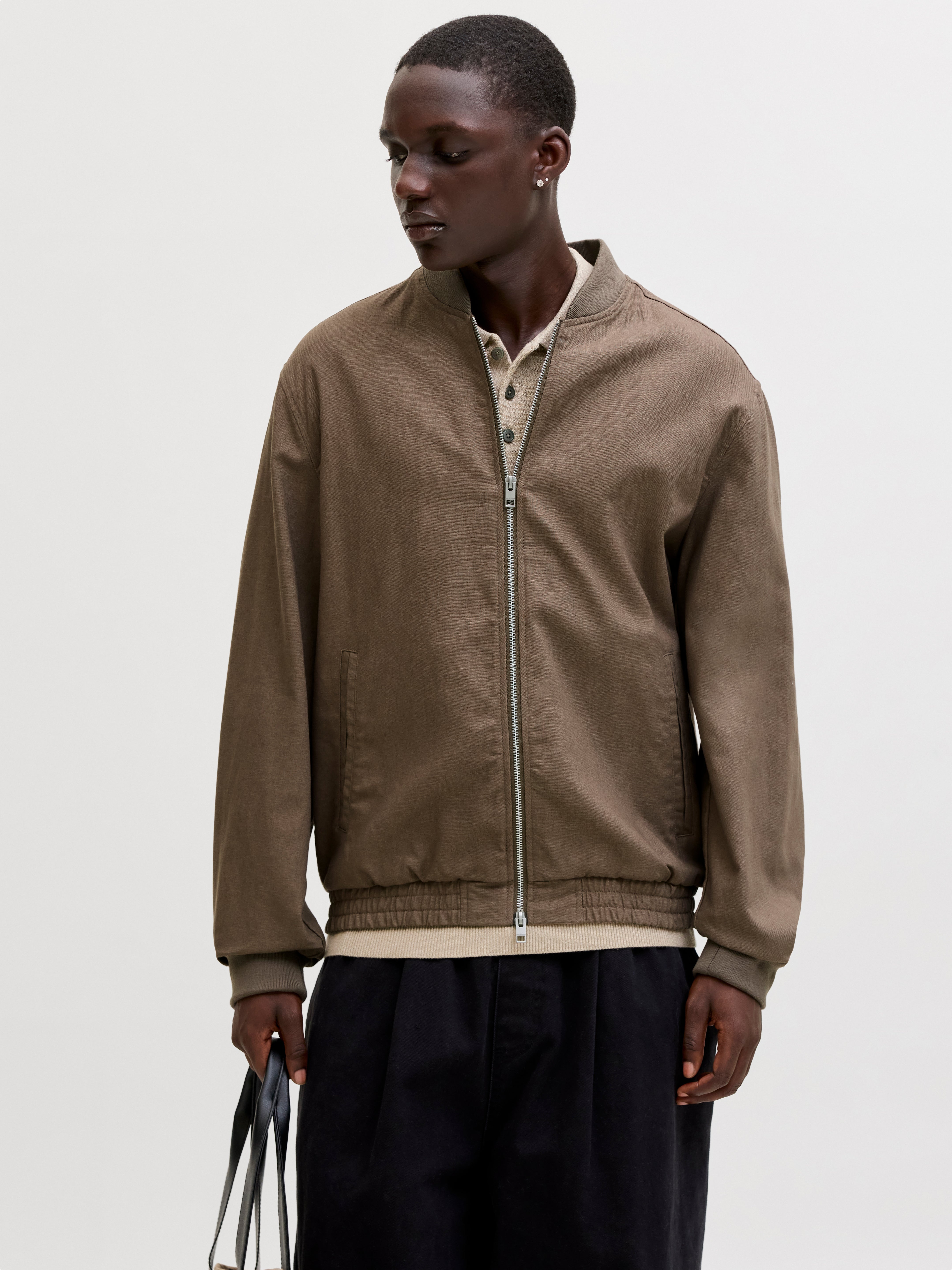 JACK & JONES JPRBLALEISTER linen blend bomber - morel