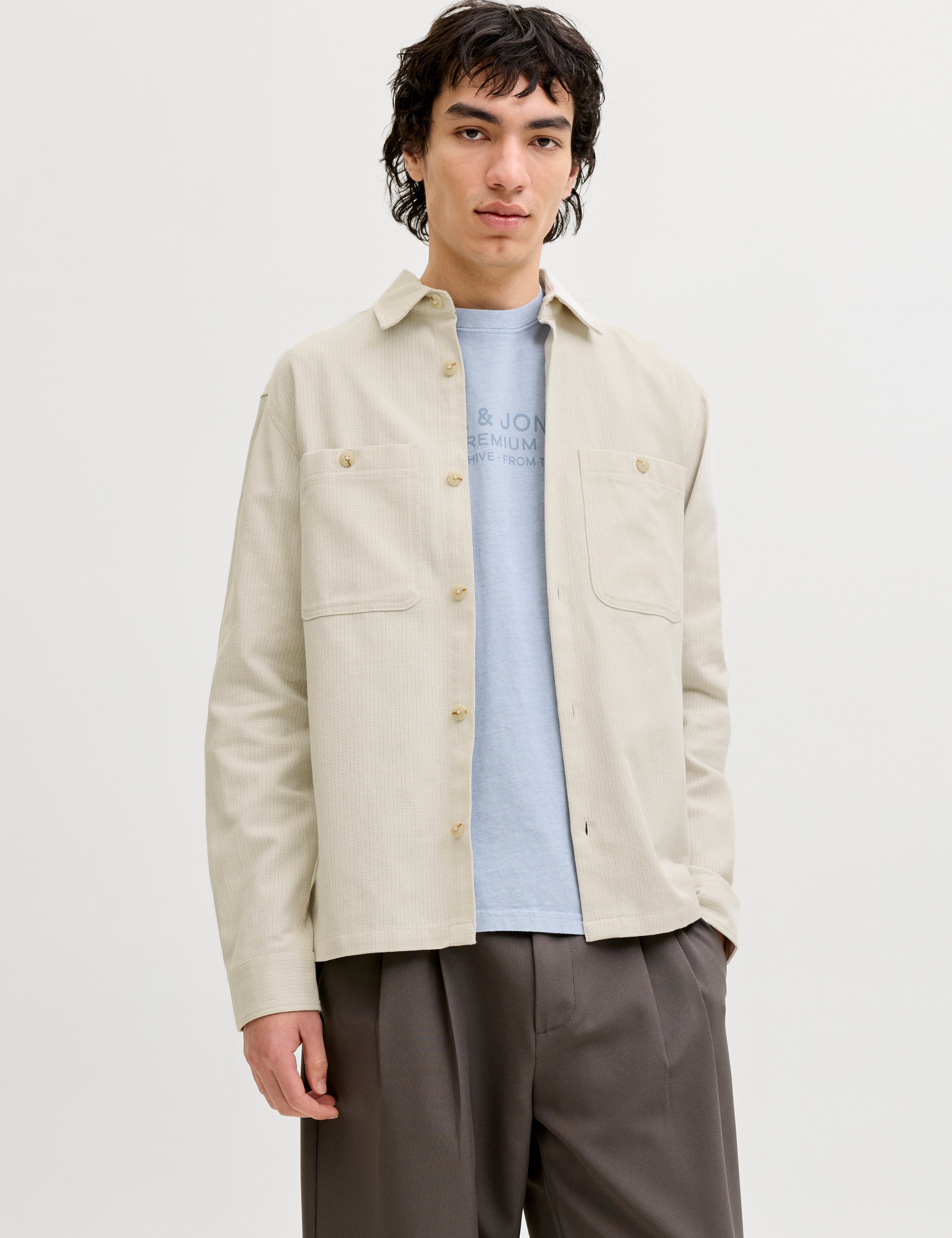 JACK & JONES JPRBLURAYLE linen solid shirt - moonstruck regular fit