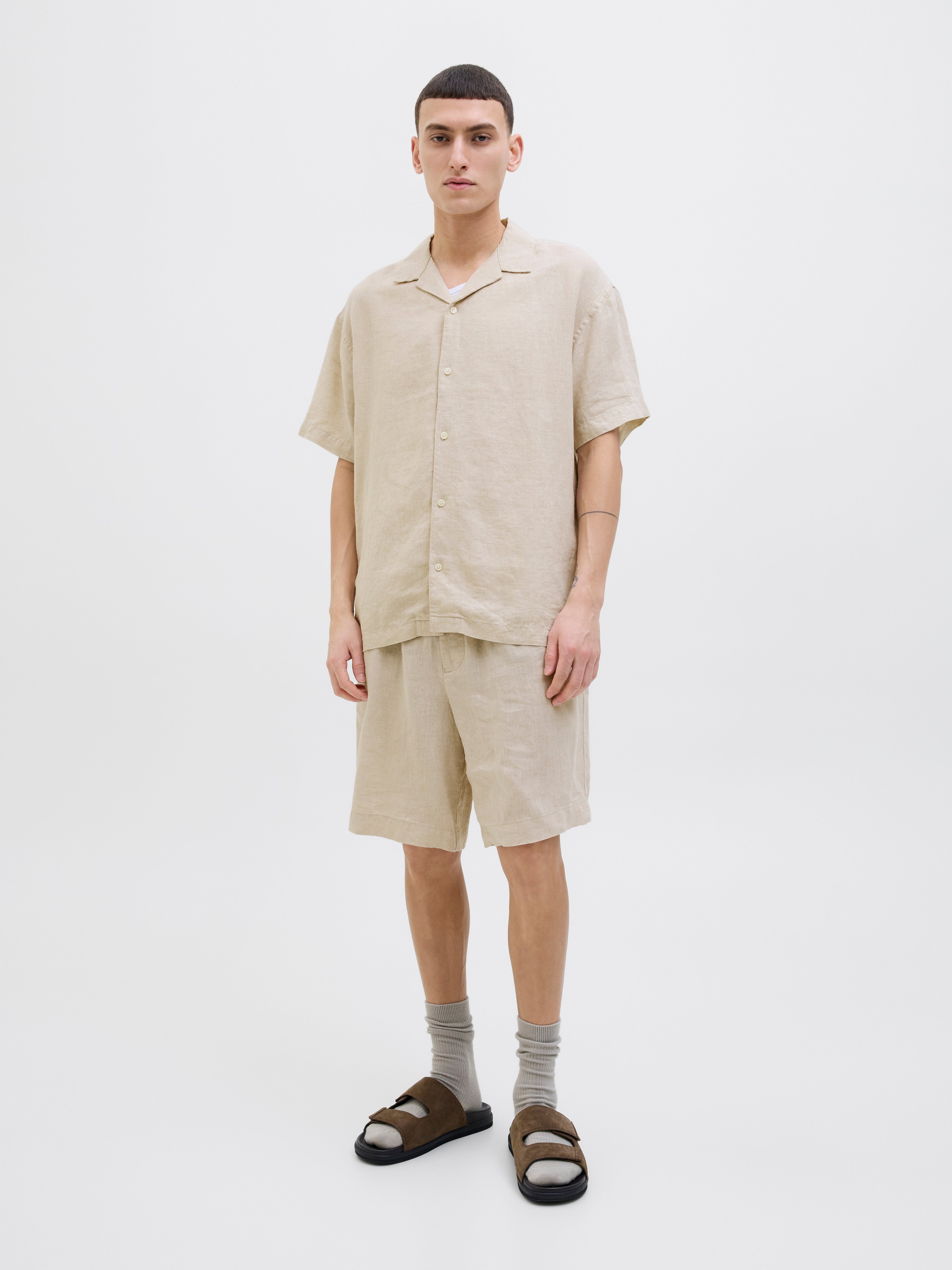 JACK & JONES JPRCCLAWRENCE linen resort shirt in silver lining - Image 4