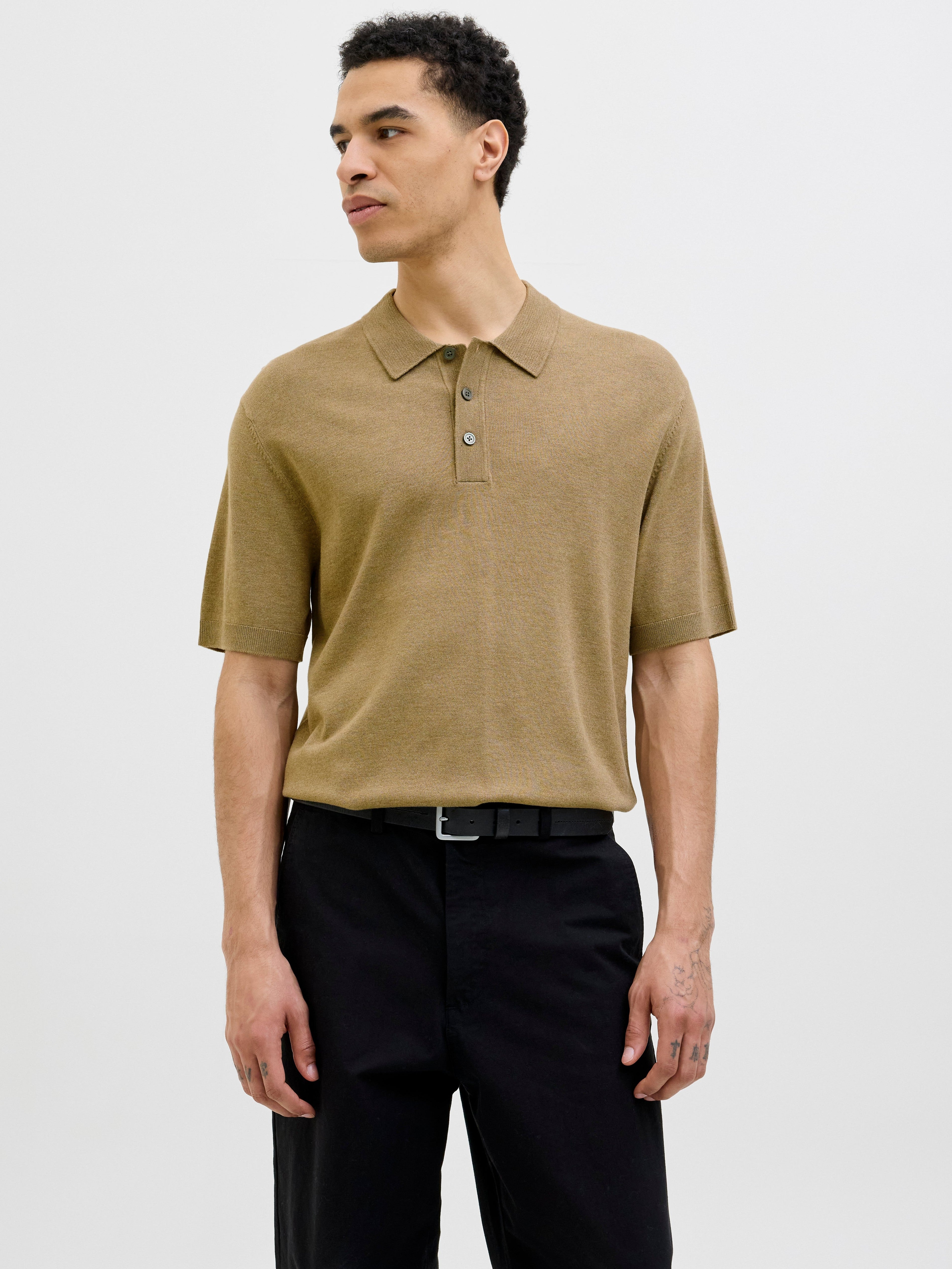 JACK & JONES JPRCCWILLIAM knit polo in elmwood - Image 1