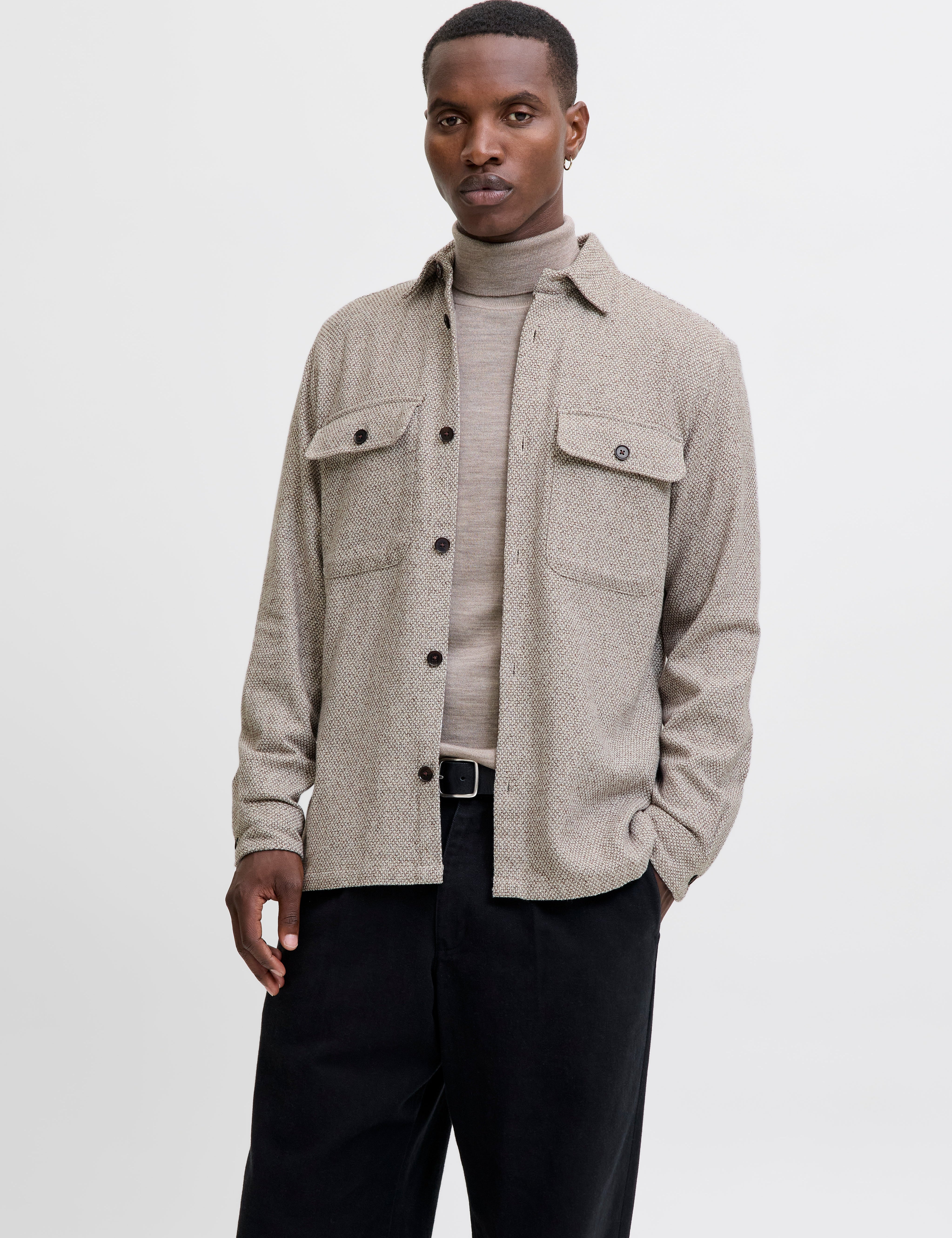 JACK & JONES JPRRAYLE melange solid overshirt - ermine