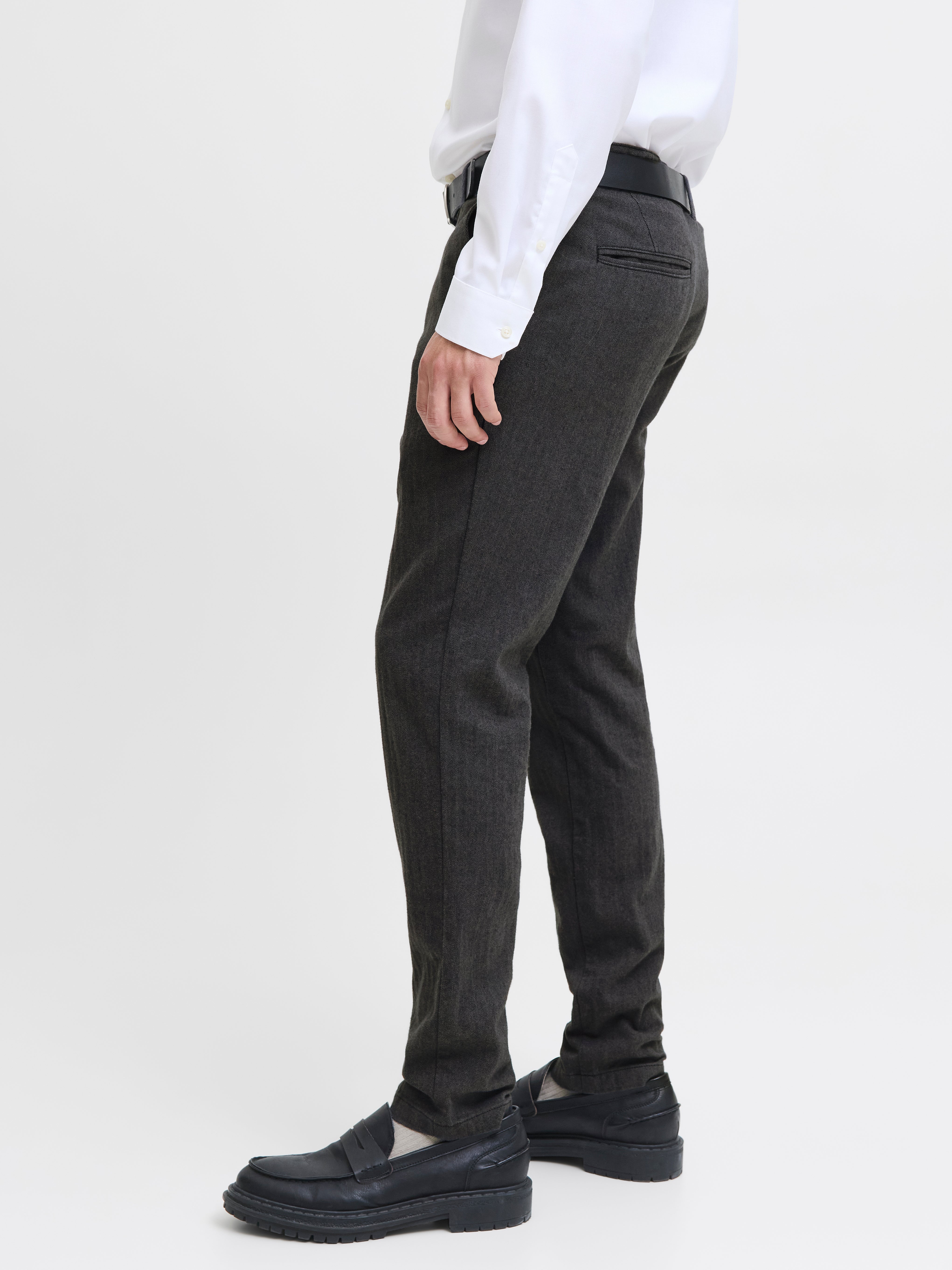 JACK & JONES JPSTMARCO bowie winter chino - dark grey herringbone
