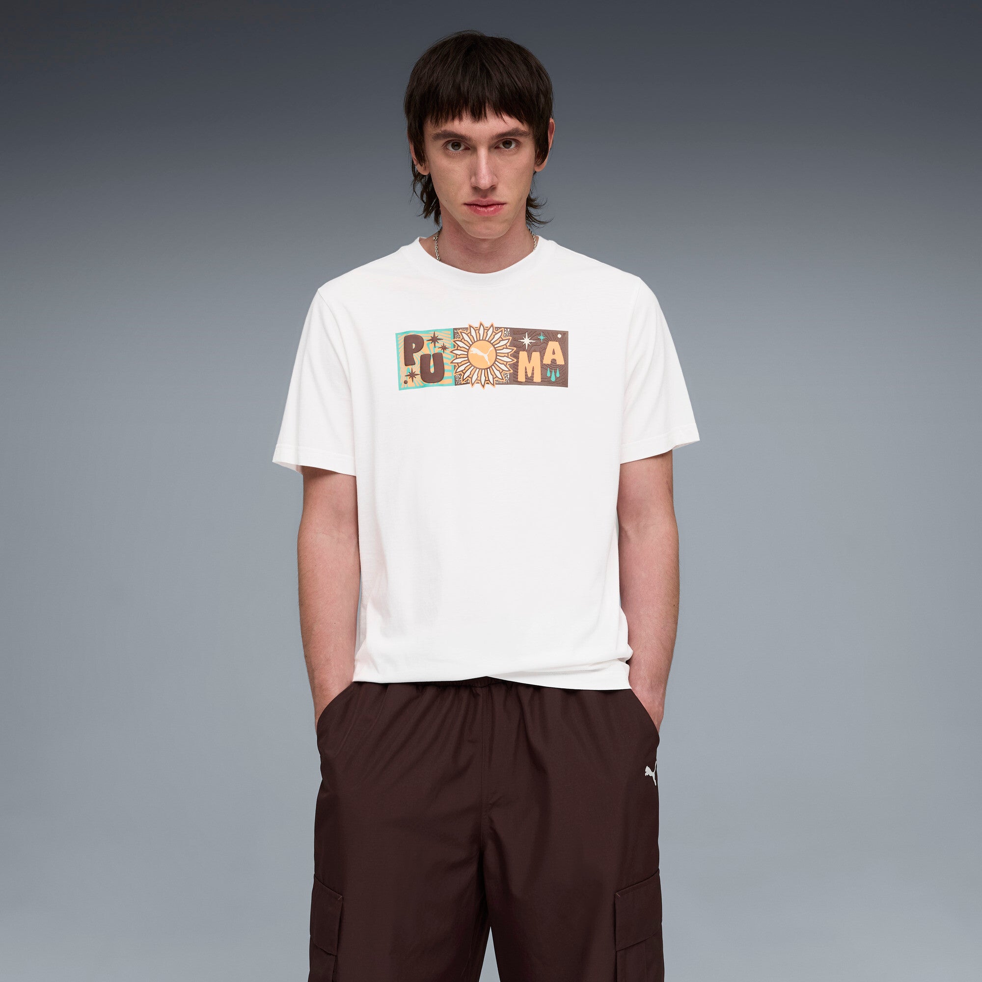 PUMA sunset drive graphic tee men in white