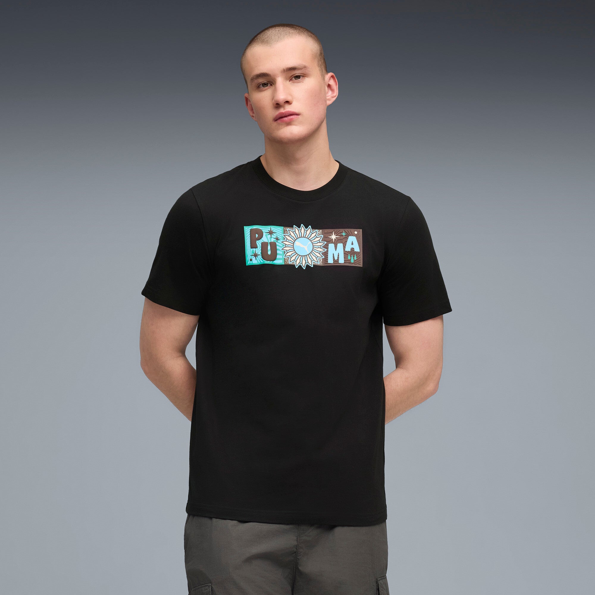 PUMA sunset drive graphic tee men in black