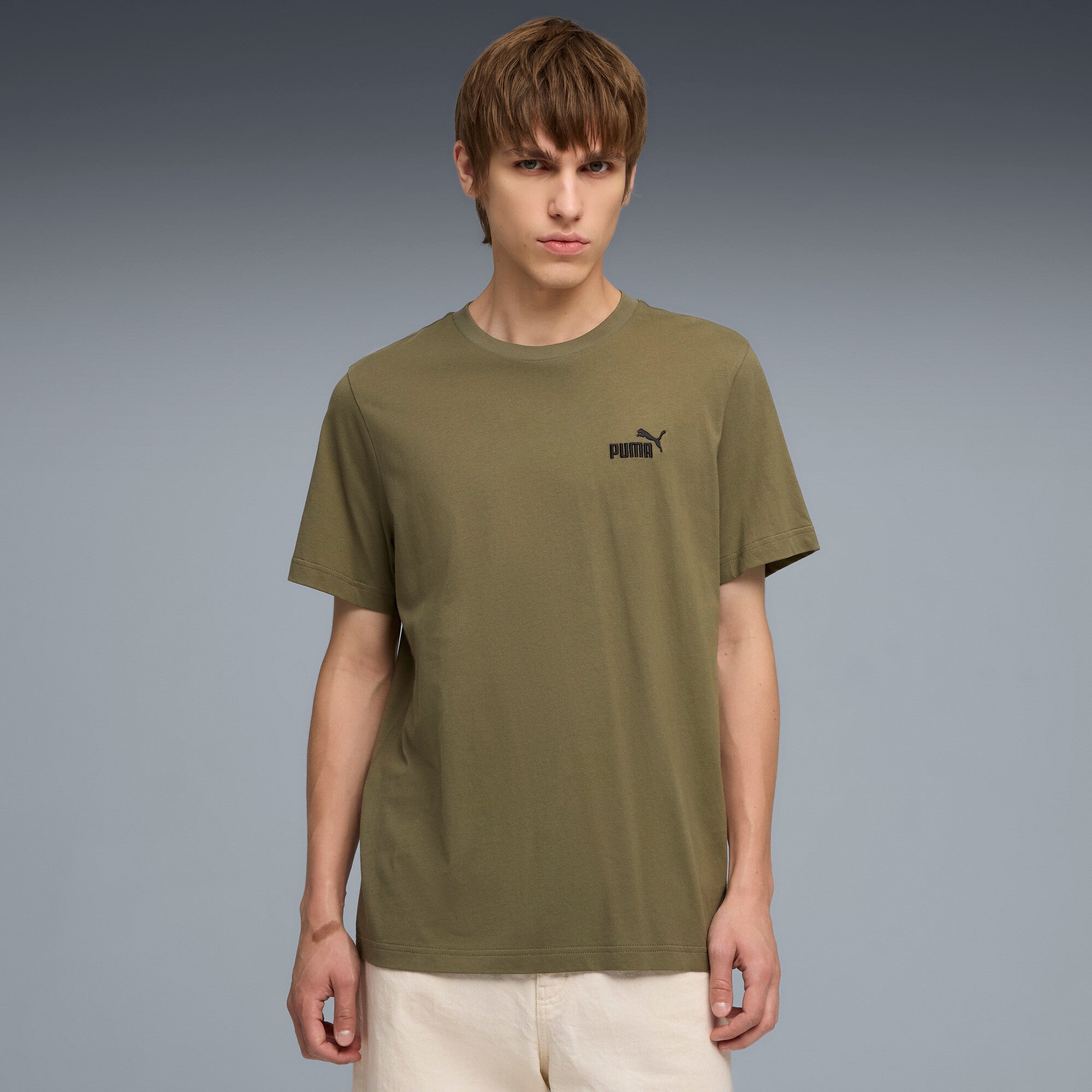 PUMA essentials small no. 1 logo tee men in loden green