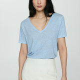 Mango t-shirt linito in celestial