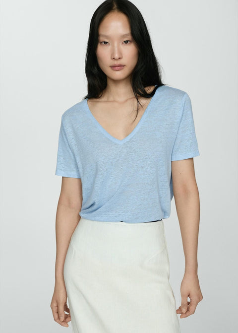 Mango t-shirt linito in celestial