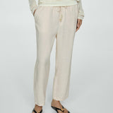 Mango trousers linen in raw-unbleached