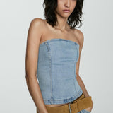 Mango top florida in medium denim