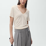 Mango t-shirt linito in raw-unbleached