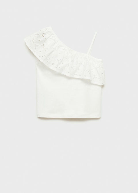 Mango t-shirt volanti in off white