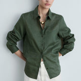 Mango shirt lino in green