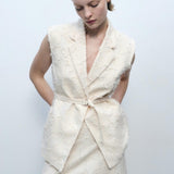 Mango vest floc in off white