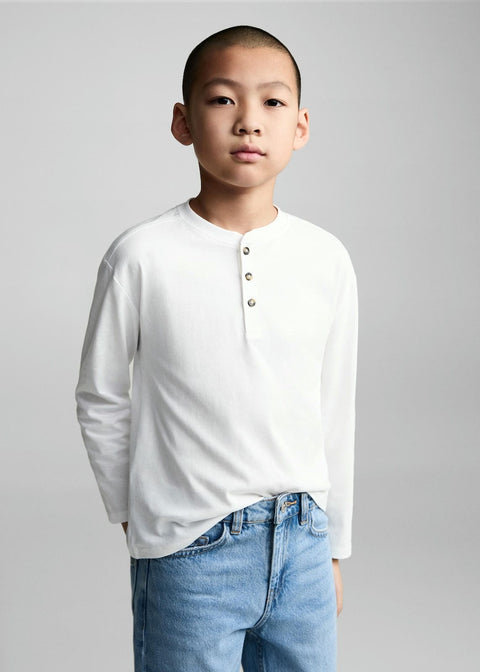 Mango t-shirt henley7 in off white