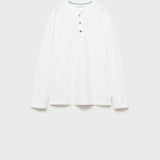 Mango t-shirt henley7 in off white