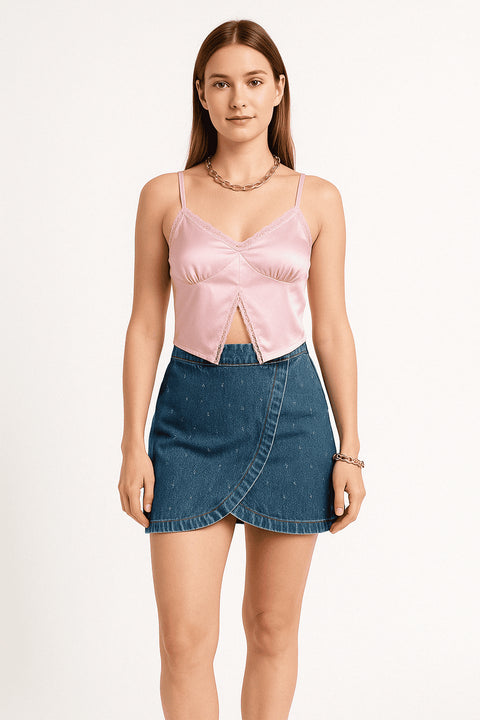 Primark lace crop top in cool pink