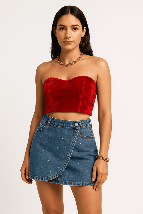 Primark velvet bandeau top in red