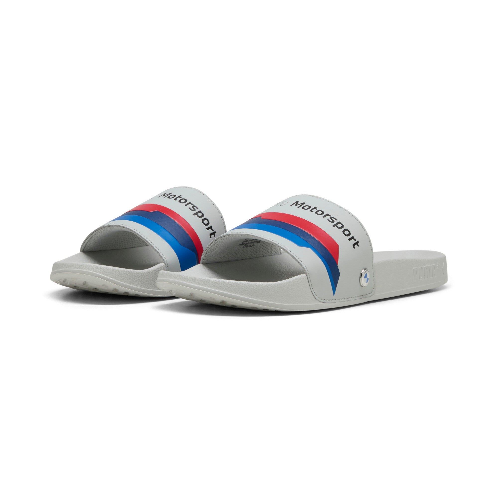 Puma BMW M motorsport logo leadcat 2.0 slides in cool light gray - Front View