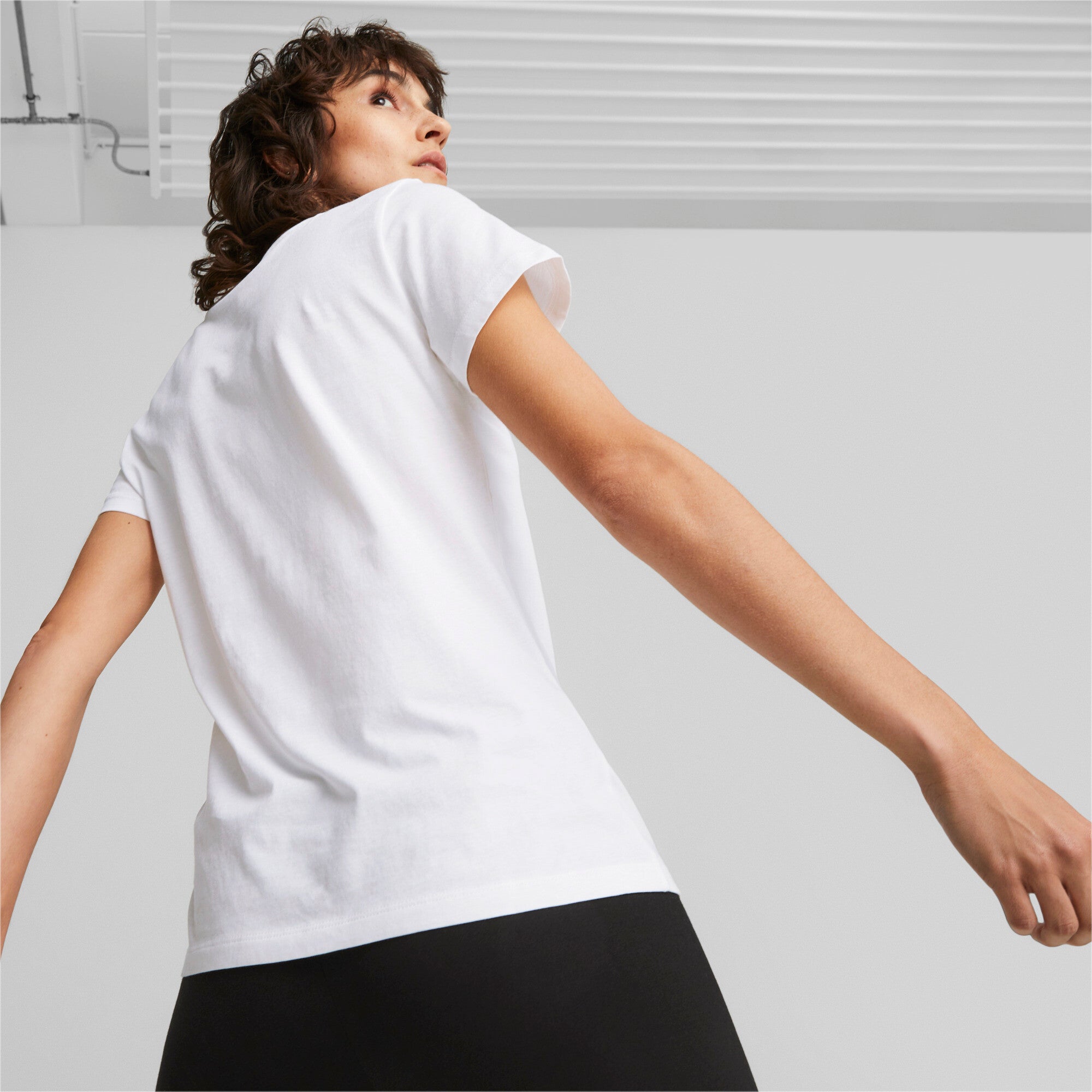 Puma essentials+ metallic logo tee in purple - Model Shot 02
