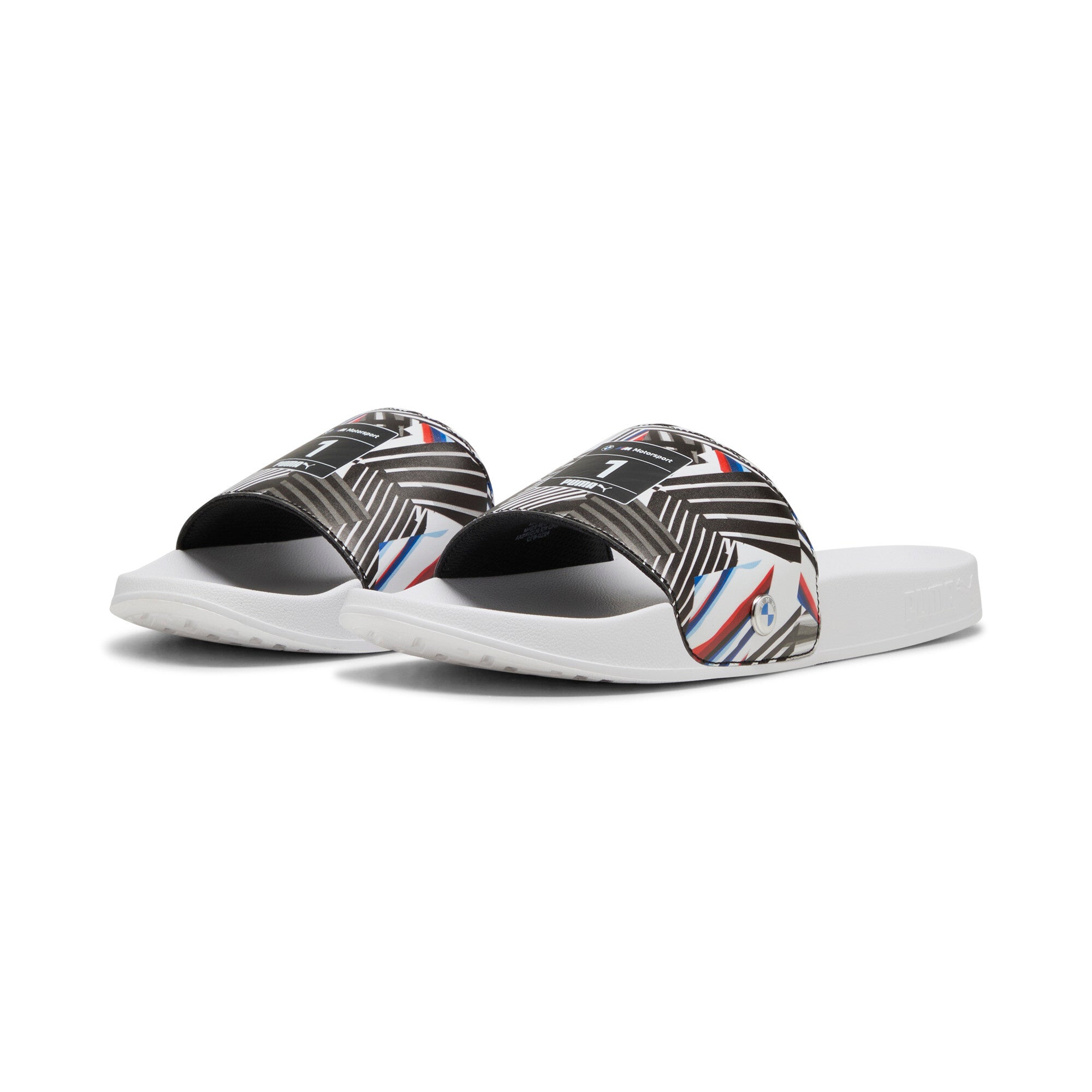 Puma BMW M motorsport leadcat 2.0 graphic slides in white - Front View