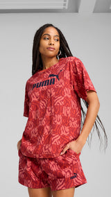 Puma ESS graphic relaxed tee in red fire - Model Shot 01
