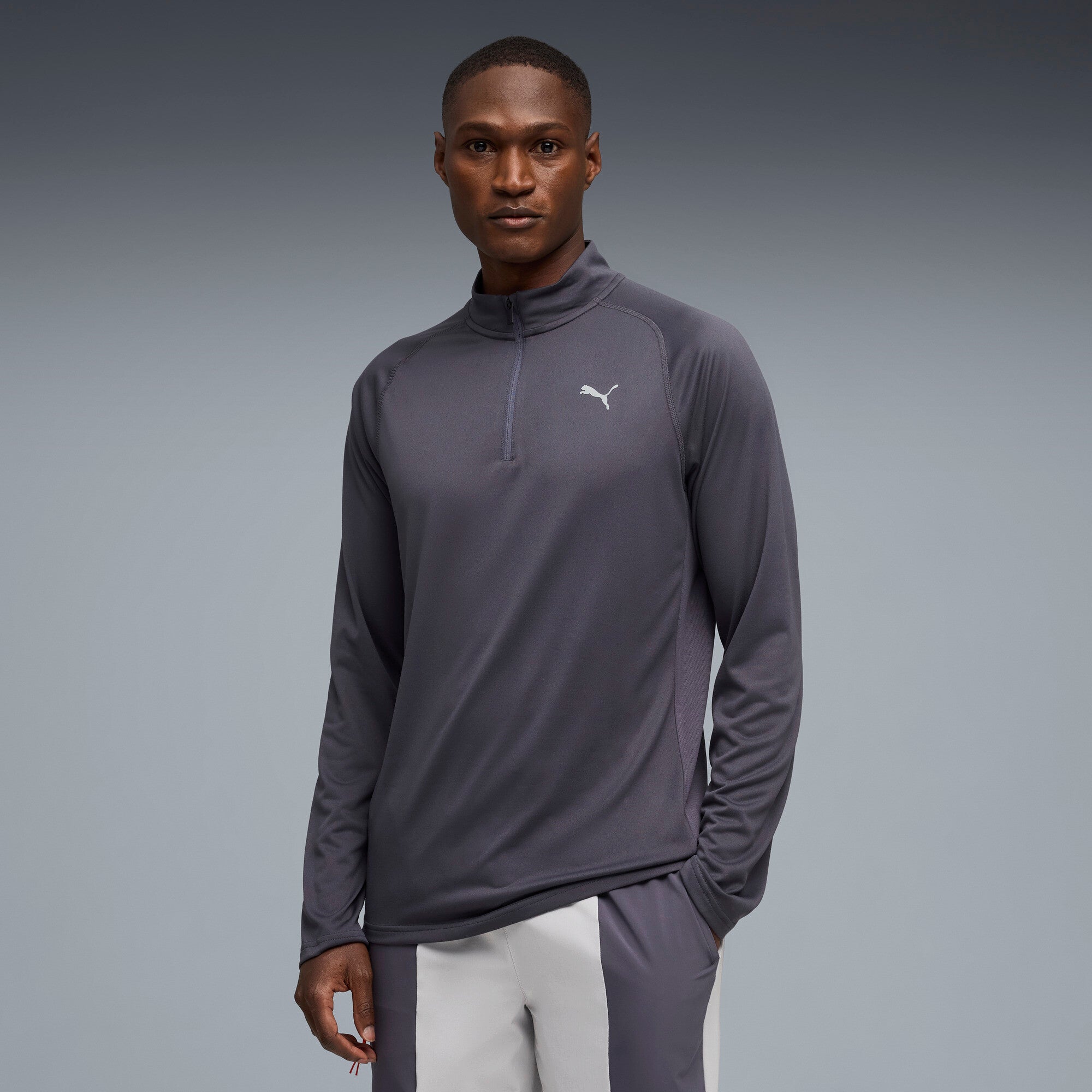 PUMA PWRTRAIN quarter-zip training tee men in galactic gray