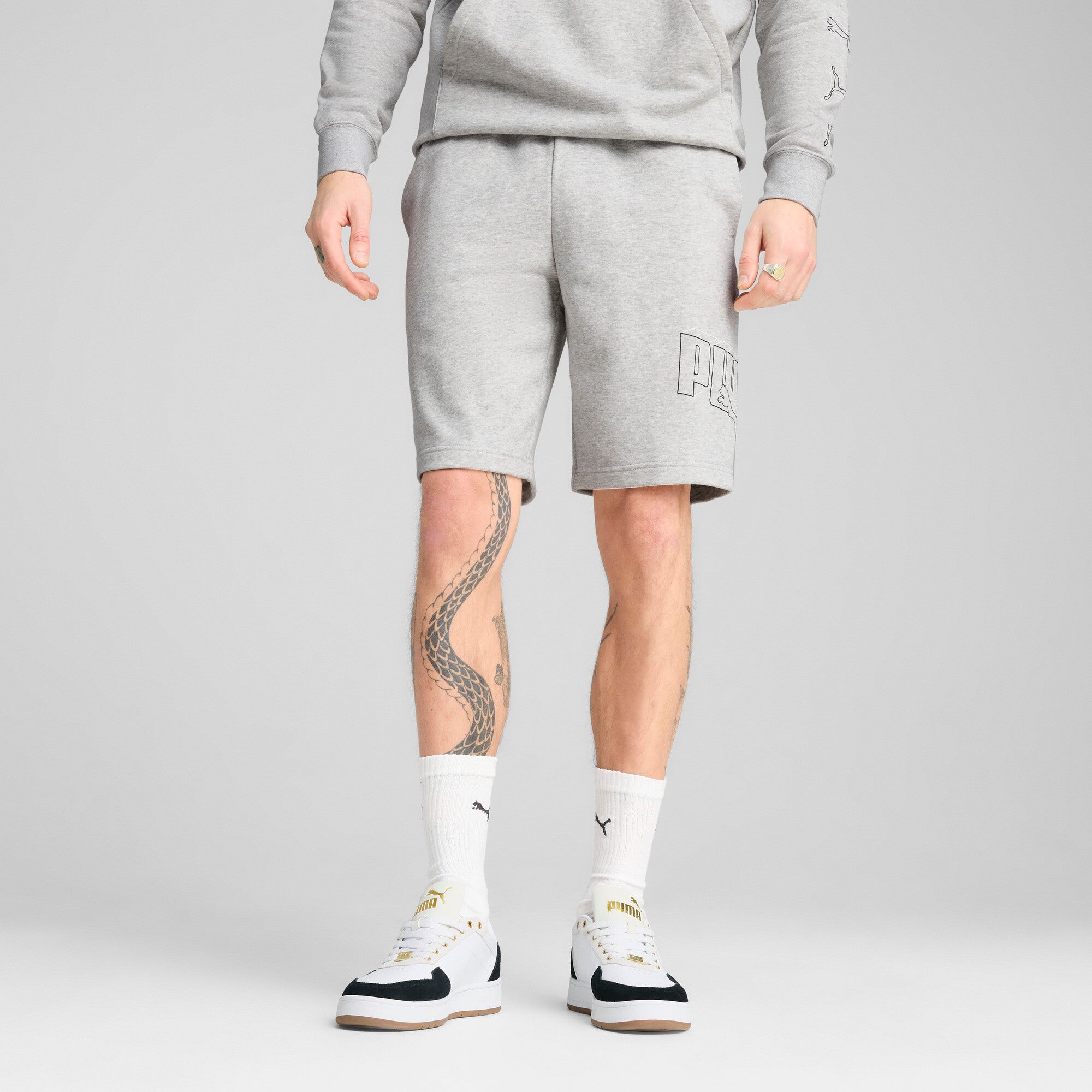Puma essentials logo lab execution 10" shorts in light gray heather - Model Shot 01