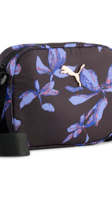 PUMA pop 1L crossbody bag in black and purple — front view