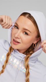 Puma essentials+ novashine french terry hoodie women in purple - Model Shot 03