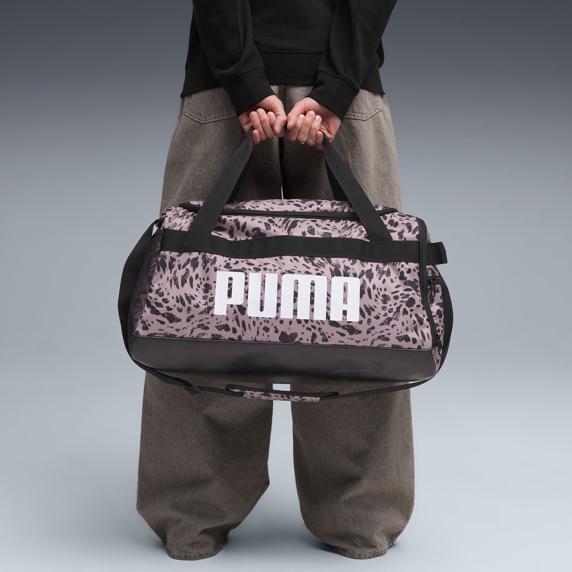 PUMA challenger all-over print 35L small sports bag in sandstone