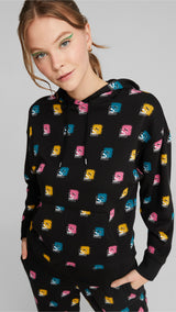 Puma brand love printed hoodie in black - Model Shot 01