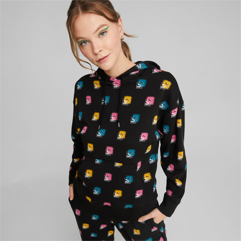 PUMA brand love printed hoodie in black