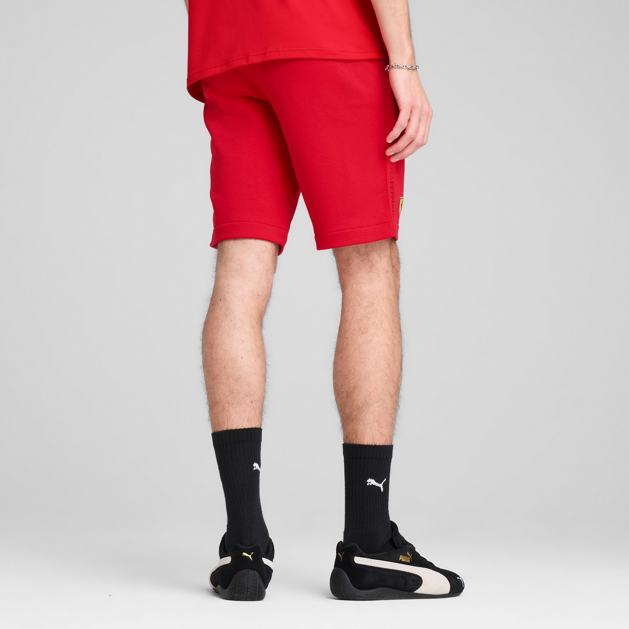Puma scuderia Ferrari HP race sweat shorts in rosso corsa - Model Shot 02