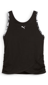 Puma tropical graphic crop tank in black - Front View
