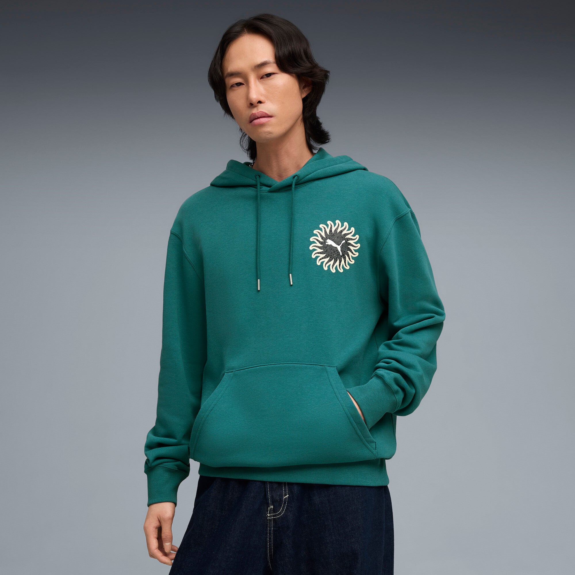 PUMA sunset drive hoodie men in emerald ice