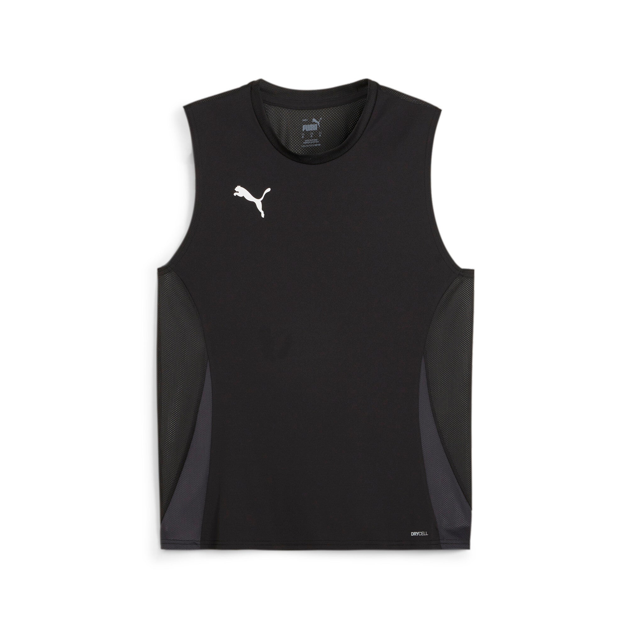 Puma teamGOAL sleeveless football jersey in black and whit - Front View