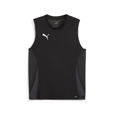 PUMA teamGOAL sleeveless football jersey in black and whit