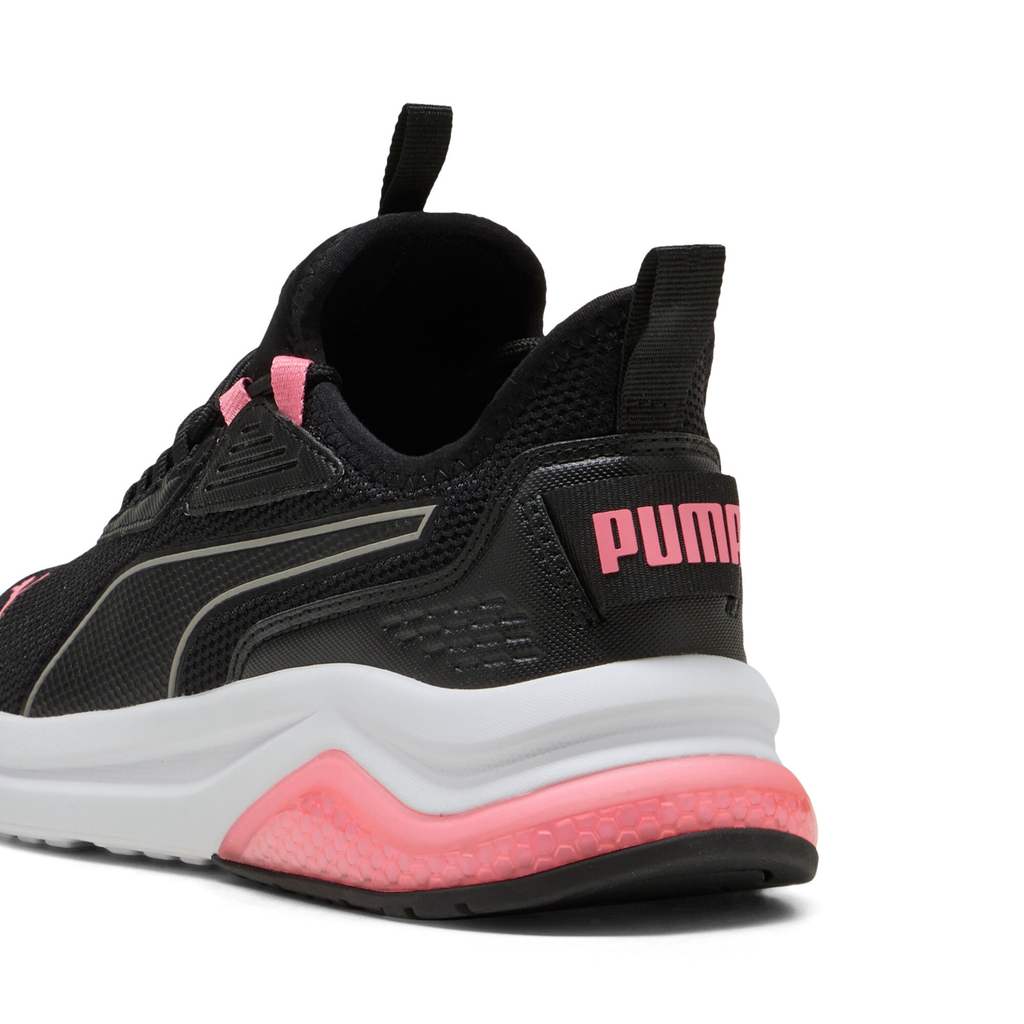 Puma amplifier sneakers in black and passionfruit - Back View