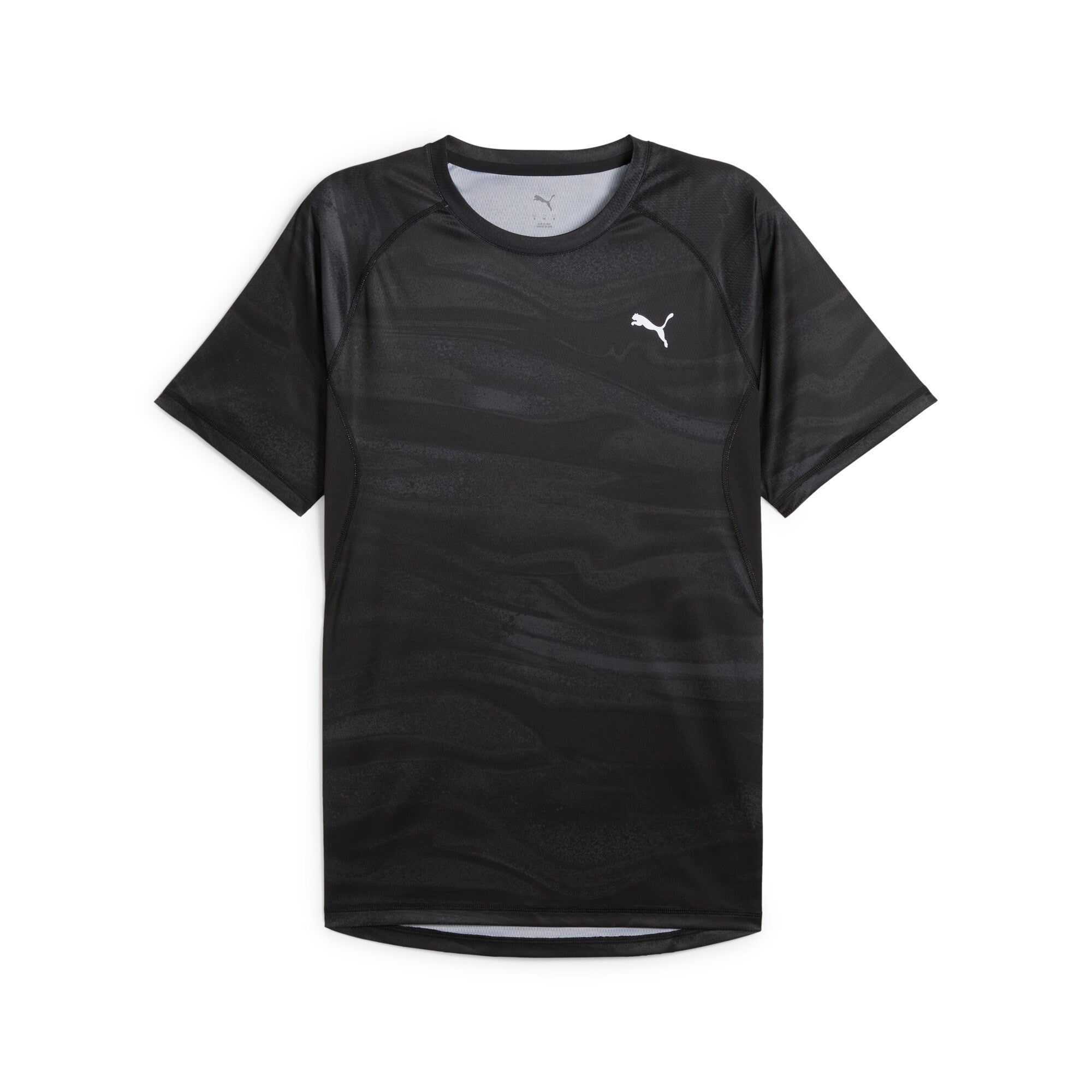 Puma running velocity all-over print tee in black - Front View