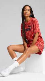 Puma ESS graphic relaxed tee in red fire - Model Shot 03