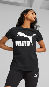Puma classics logo women's tee in black - Model Shot 01