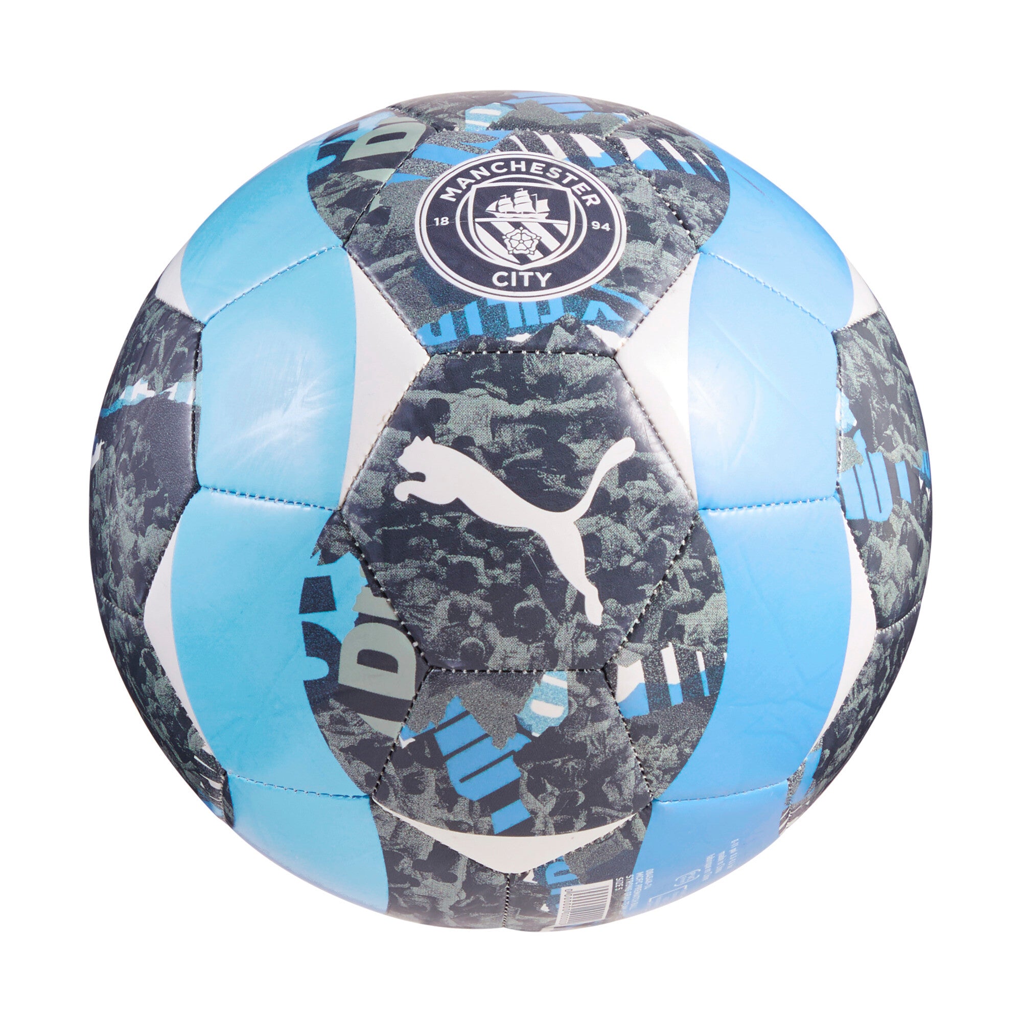 Puma MCFC prematch ball in strong gray and team light blue - Back View