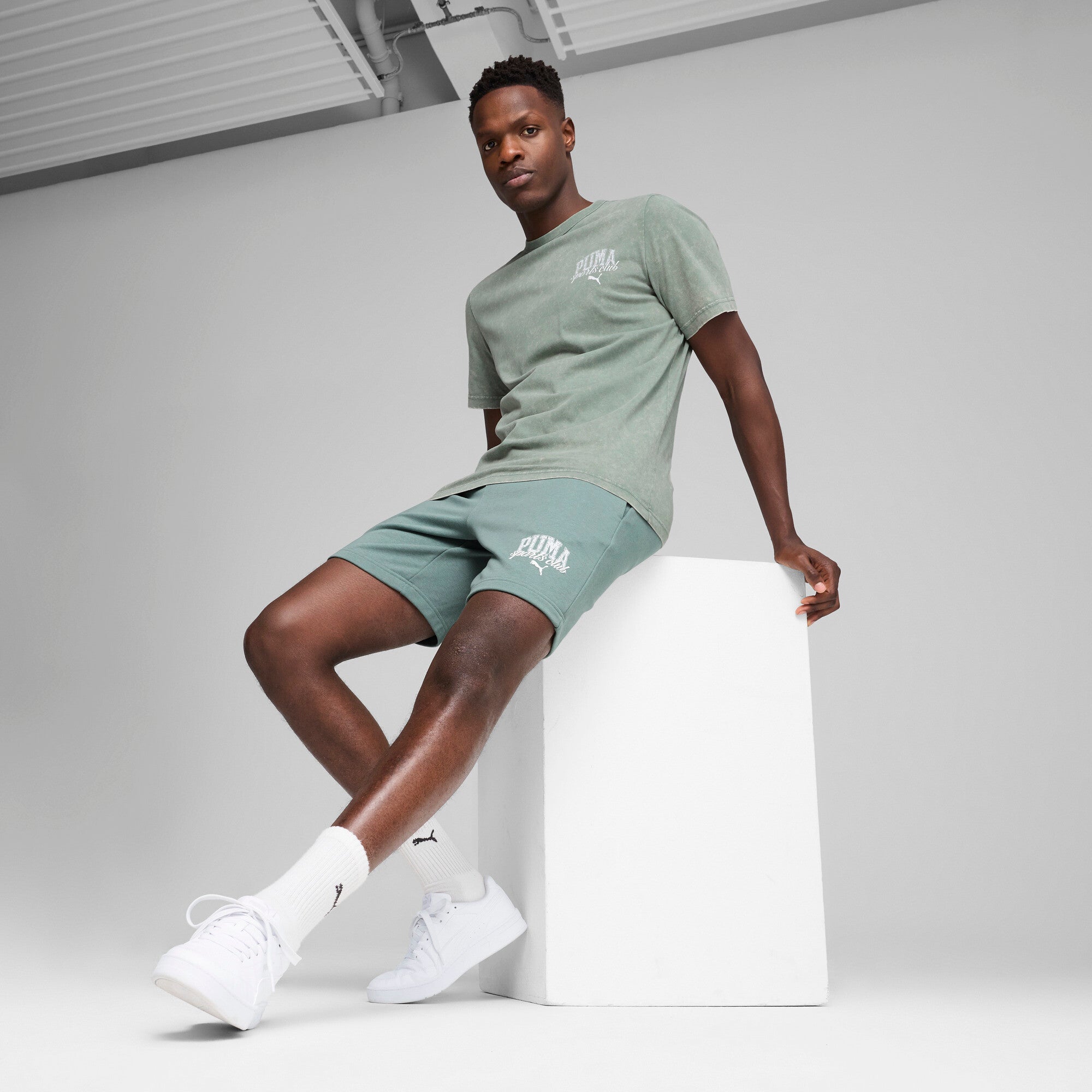 Puma class 8" shorts in green moon - Model Shot 03