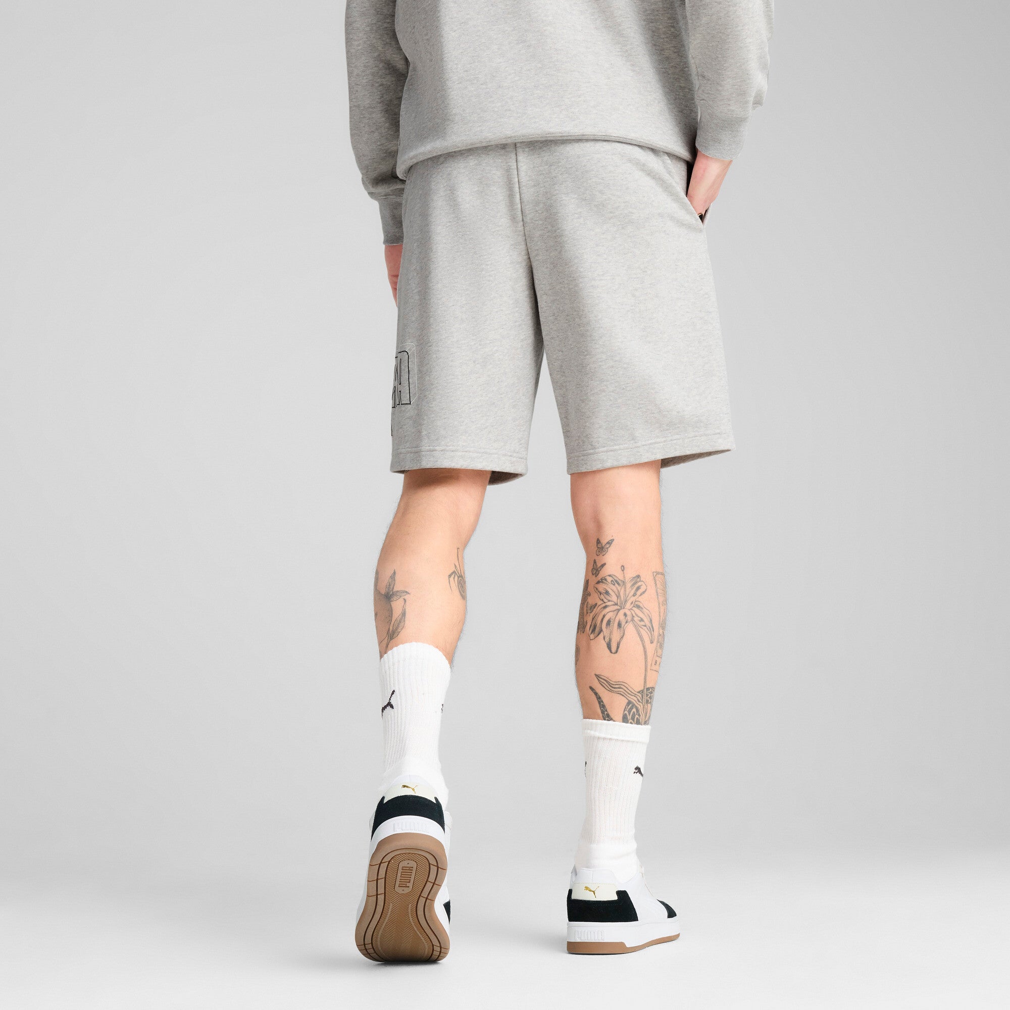 Puma essentials logo lab execution 10" shorts in light gray heather - Model Shot 02