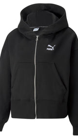 Puma classics full-zip hoodie in black - Front View