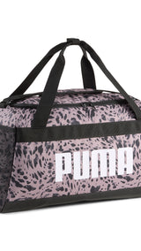 PUMA challenger all-over print 35L small sports bag in sandstone — front view